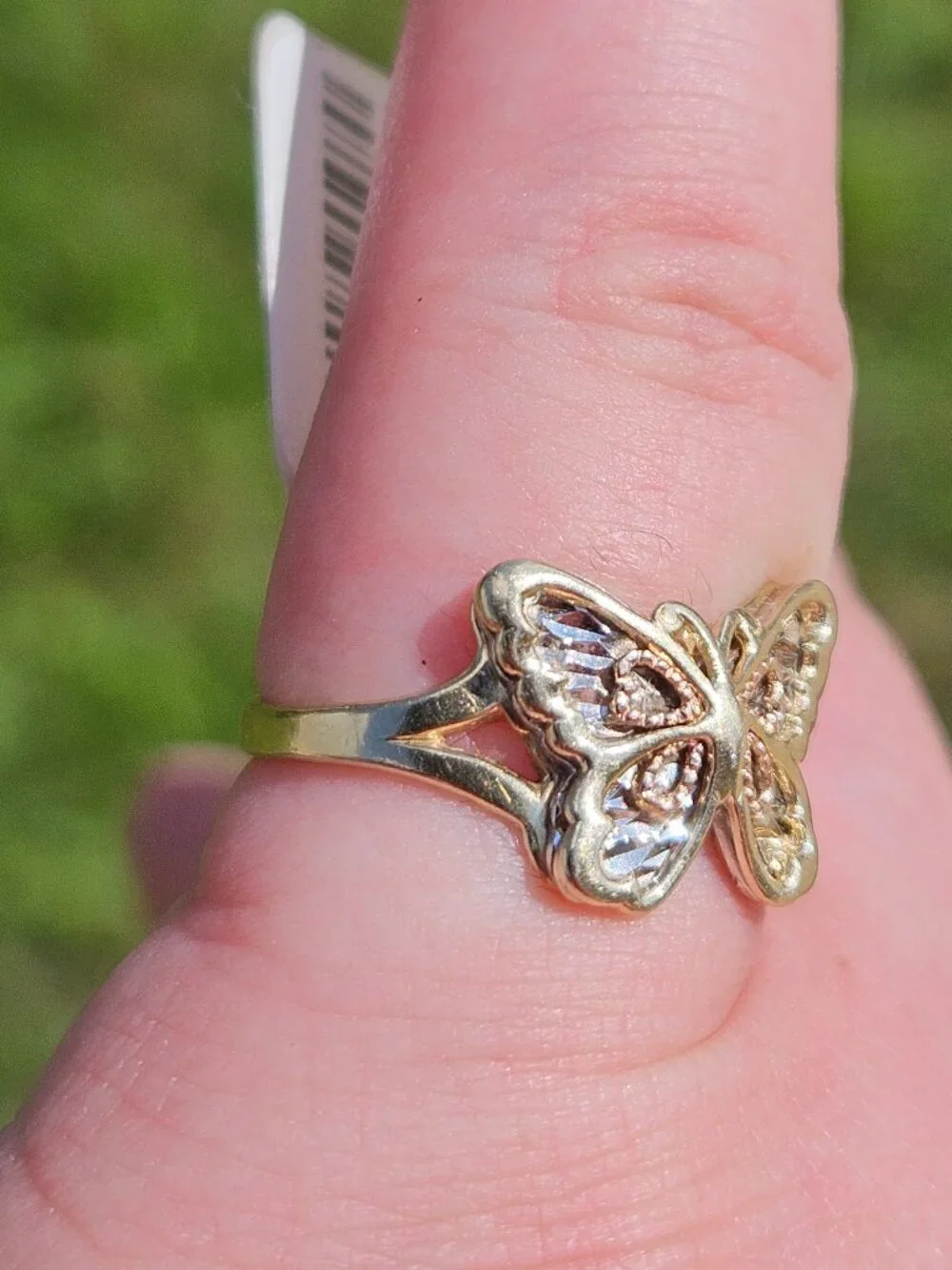 10K Tri Color 3 Tone Gold Butterfly Filigree Cocktail Ring 20x11mm Size 6.25